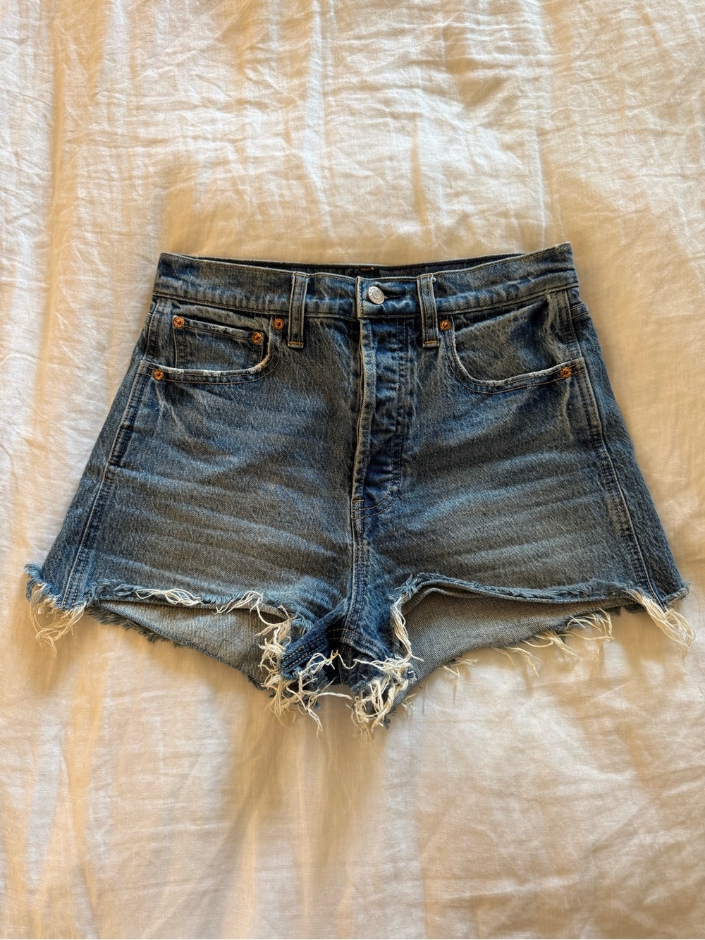 GAP High-Rise Distressed Blue Denim Cutoff Shorts